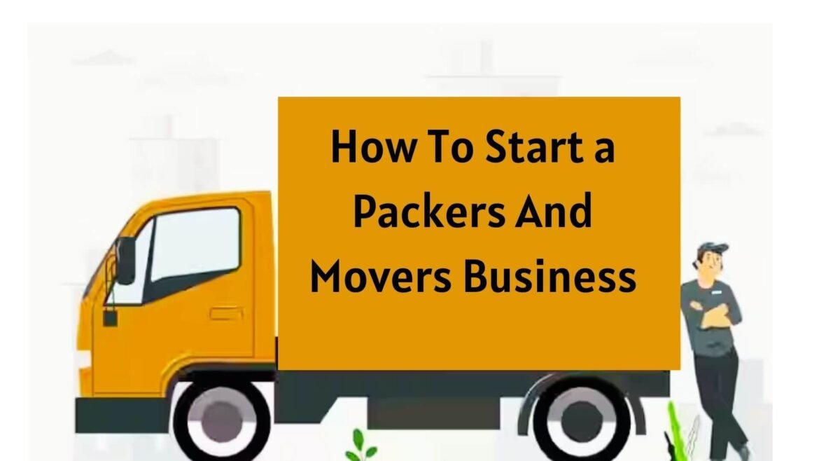 A clean and modern vector illustration showing the concept of starting a packers and movers business in the USA. The scene includes a person planning with a checklist or blueprint, a moving truck with boxes, branding/logo design on the truck, and a small office setup in the background. The vibe should be entrepreneurial, business-oriented, and startup-friendly. Use bold colors, minimal text like “Start Your Moving Business,” and make sure it looks professional and attractive for blog readers.